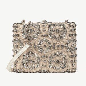 Alexander McQueen Champagne Crystal & Sequin-Embroidered Satin Evening Bag